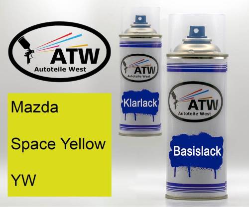 Mazda, Space Yellow, YW: 400ml Sprühdose + 400ml Klarlack - Set, von ATW Autoteile West.